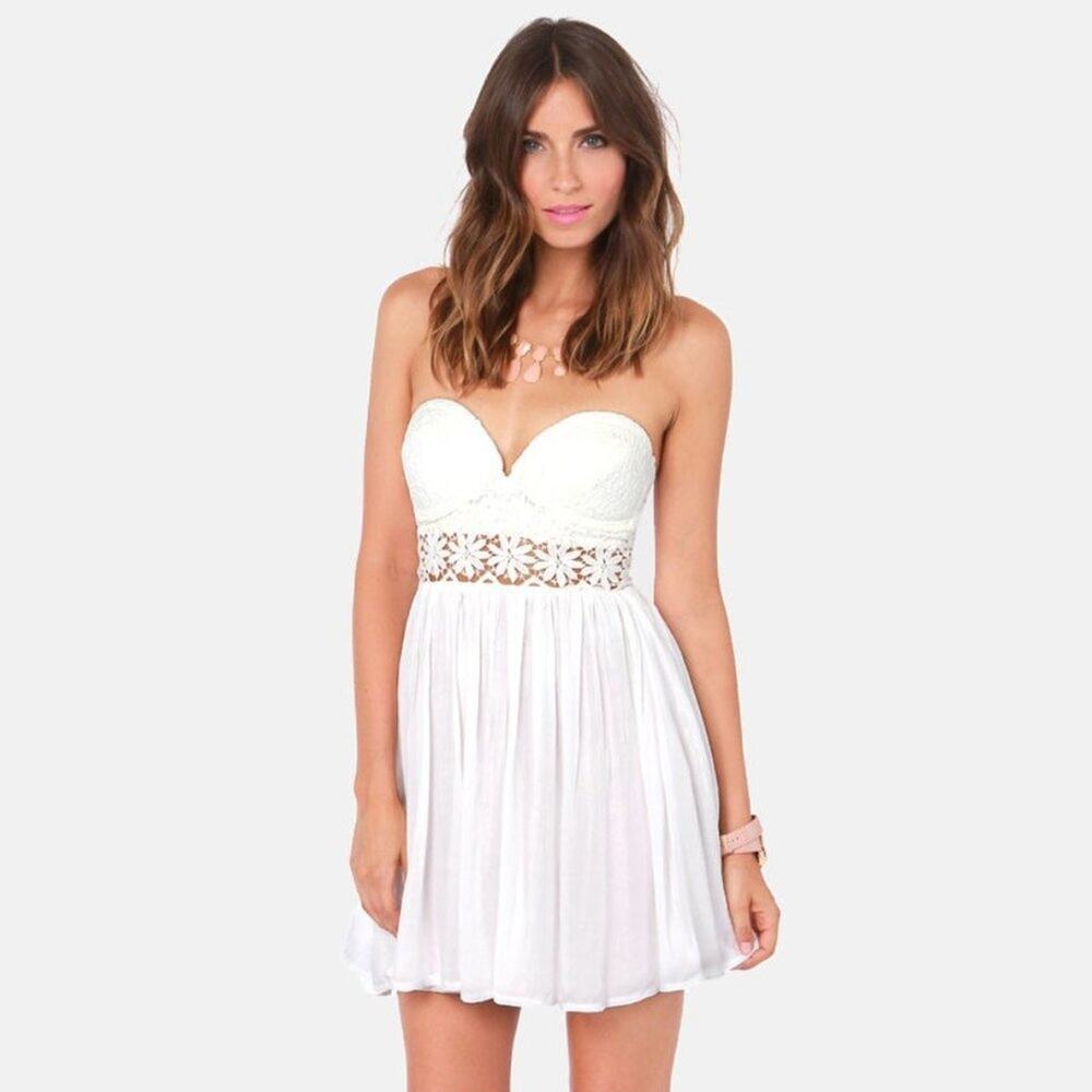 Lovecat for Lulus White Embroidered Bustier Mini Dress Strapless Sundress NWT